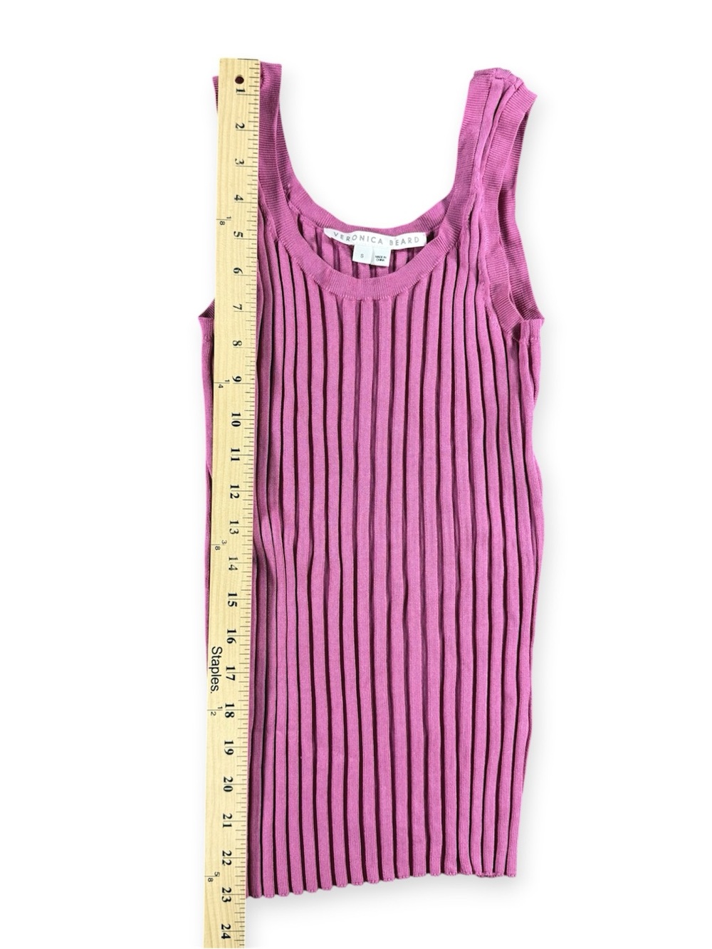 Veronica Beard Sandra Ribbed Knit Tank Top Bright Pink 100% Rayon Size S - Picture 5 of 6